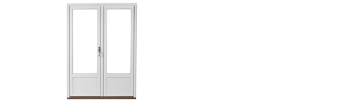 Hvit Uldal balkongdør 2-fløyet i tre i sett fra innsiden med dørbrems